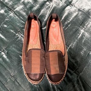Fendi Brown/Black Pequin Stripe Espadrille Flats Size 39.5